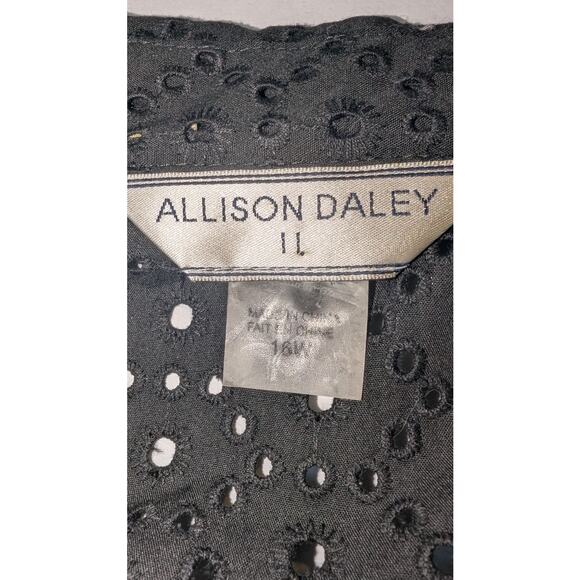 Womens Allison Daley Cotton Blend Embroidered Eyelet Button Up Blouse Black 16W - Picture 3 of 4